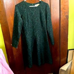 LOFT Green Long Sleeve A-Line Dress